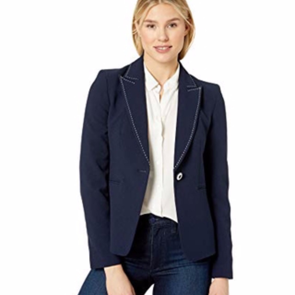 Tahari ASL Navy Pick Stich Jacket Blazer size 8